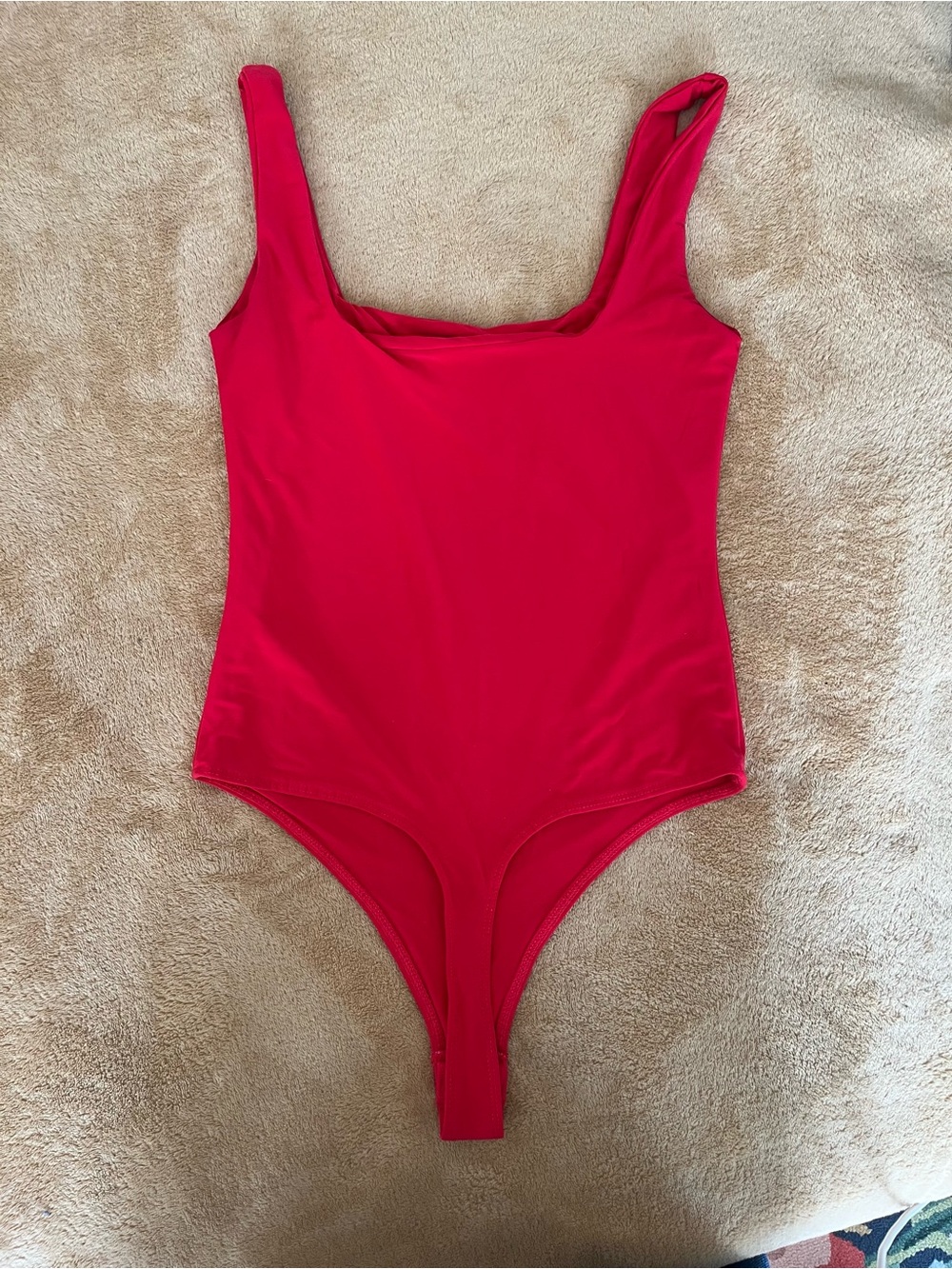 Red Scoop Neck Bodysuit for Women